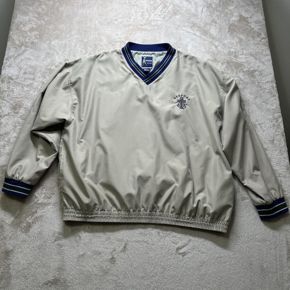 Vintage Woodlake Pullover Mens XL Khaki V-Neck Golf Windbreaker Bedford 1999 90s